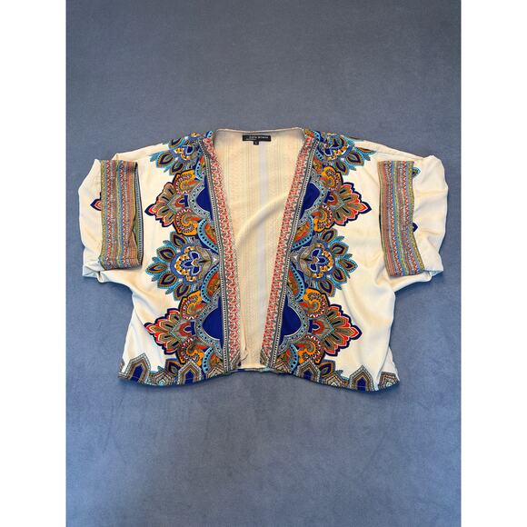 Zapa Tops - Zapa Woman Moroccan Design TopFlowy Open Front Cropped Bold Pattern Size LG